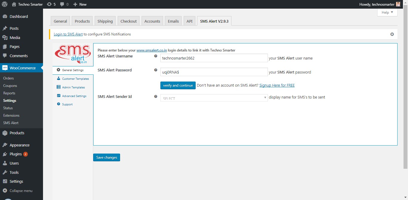 SMS integrate into WordPress 